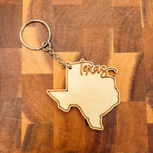 Load image into Gallery viewer, Texas Shaped Wooden Keychain - Laser Cut &amp; Engraved
