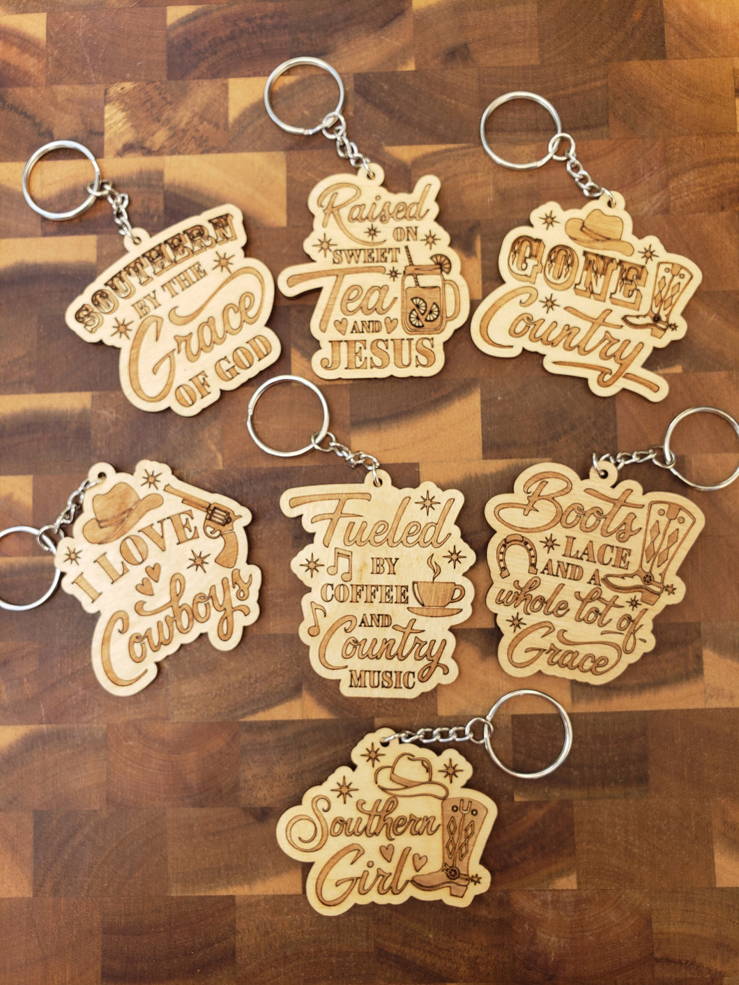 Choice of 7 Different Cowgirl Saying Keychains