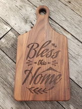 Load image into Gallery viewer, Bless this Home 13 1/2&quot; x 7&quot; Walnut Paddle Shape Cutting Board
