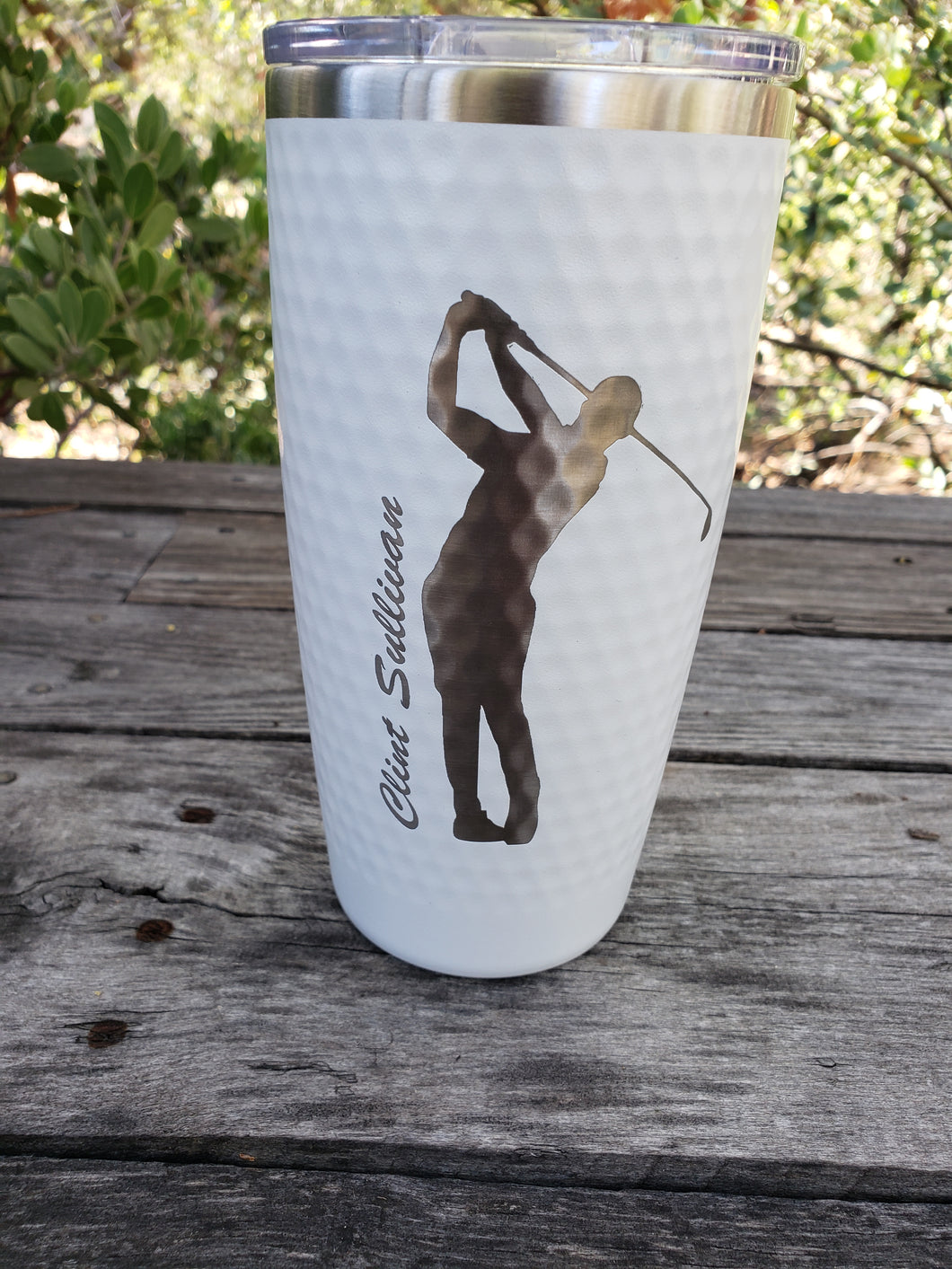Personalized 20oz White Golf Dimpled Insulated Tumbler with Slide Lid